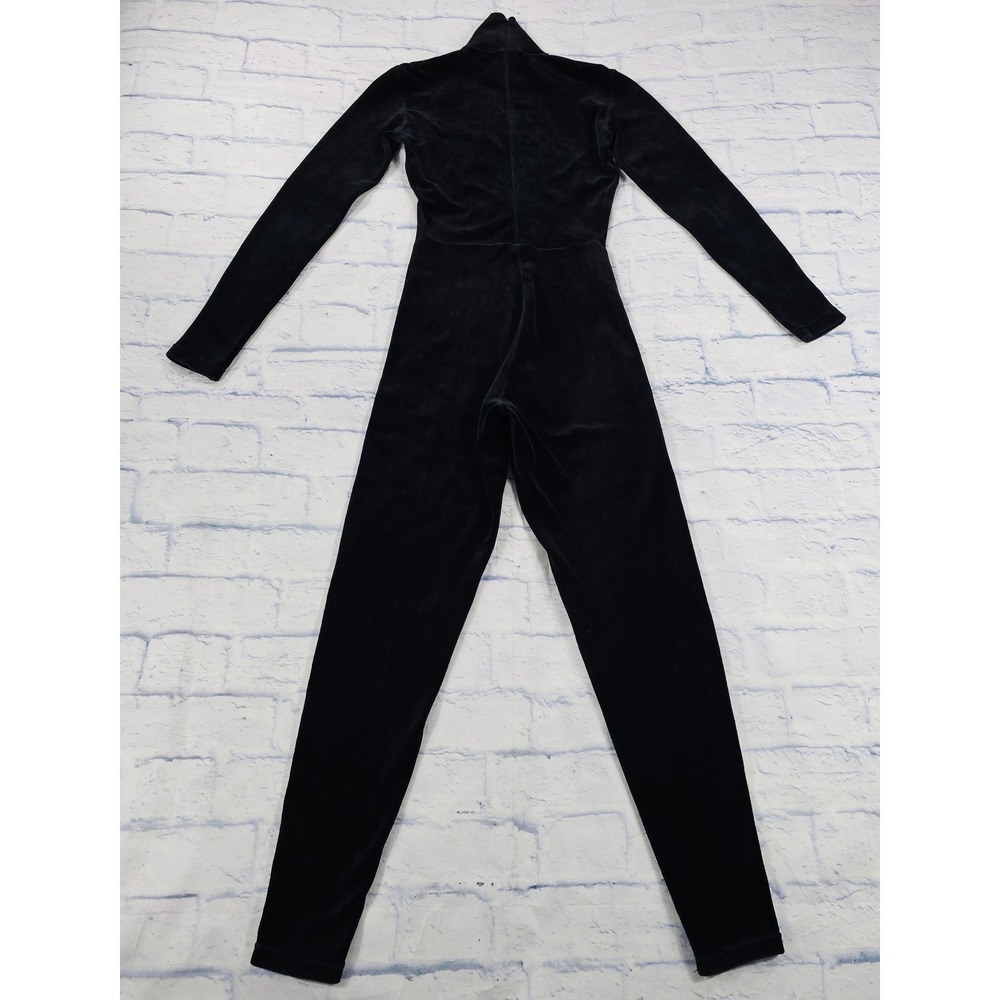 DKNY Velvet Catsuit Womens S Black Mock Neck Sleek VINTAGE Jumpsuit Luxe - Picture 3 of 13